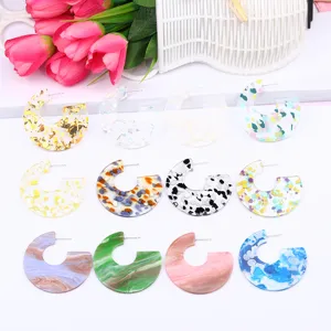 C-shaped acrylic earrings set with colorful glitter and marble patterns for women geometric jewelry