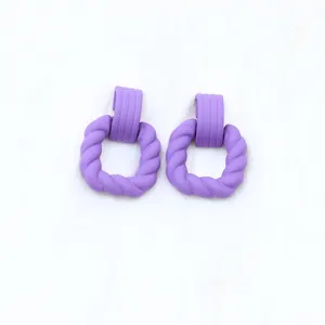 Minimalist purple geometric twisted earrings, chic acrylic rubber paint finish for daily women.