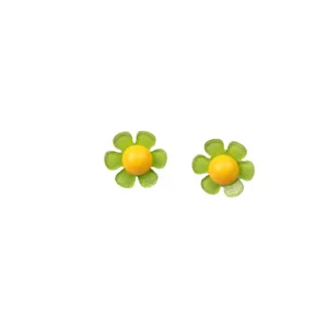 Sweet green acrylic flower stud earrings with yellow center, fresh summer jewelry for women.