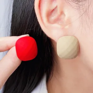 Candy color square faceted stud earrings acrylic minimalist geometric jewelry for women main