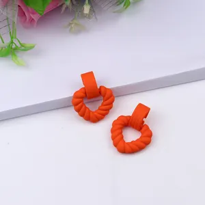Orange heart shaped geometric acrylic drop earrings minimalist style womens fashion jewelry