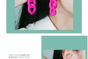 Fashionable bright pink acrylic chain earrings for women, chic chunky link design jewelry item.
