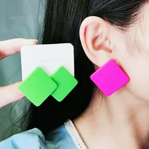 Minimalist Acrylic Square Stud Earrings Candy Color Geometric Painted Ear Jewelry Daily Fashion Accessories For Women