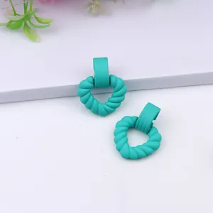 Turquoise matte twisted heart dangle earrings, simple acrylic drop earrings for women.