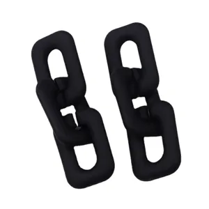 Matte black rectangular chain link earrings, minimalist geometric drop earrings for women stylish.