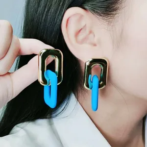 Chics boucles d'oreilles pendantes chaîne géométrique pour femmes bijoux mode or et bleu