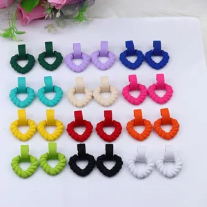 Colorful matte twisted heart half-round drop earrings set, stylish acrylic fashion jewelry for women.