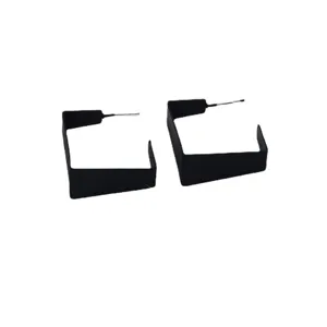 Minimalist matte black geometric square hoop earrings for women, modern stylish metal jewelry.