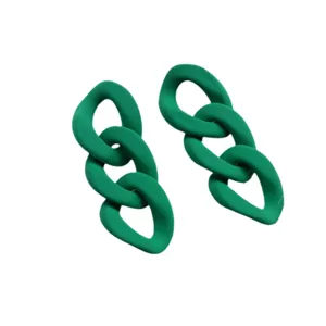 Chic green acrylic chain drop earrings, minimalist winter fashion jewelry for women