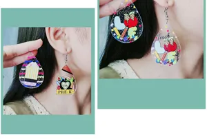 Back to school acrylic teardrop earrings teacher theme cute printed dangle jewelry for women