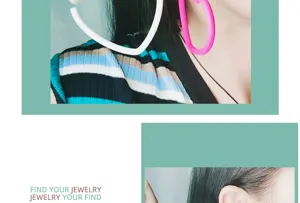 Gros plan détaillé de boucles d'oreilles en acrylique en forme de cœur rose et blanc.