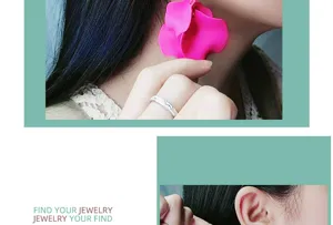 Stylish bright pink petal earrings for women, sweet candy color fashion jewelry detail view.