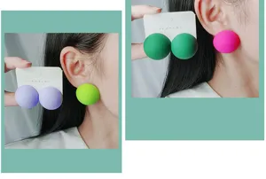 Korean style minimalist 3D round painted stud earrings, vibrant colors daily fashion jewelry for women