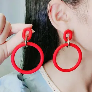 Boucles d'oreilles en acrylique creux cercle couleur bonbon, bijoux tendance exagérés femmes
