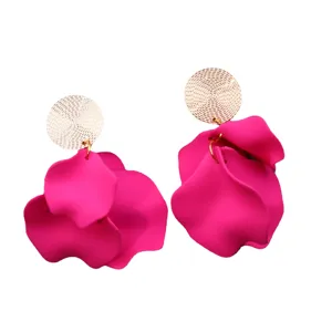 Fashion pink petal drop earrings candy color statement floral stud earrings for women jewelry