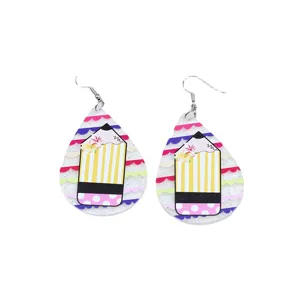 Back-to-school pencil acrylic teardrop earrings, cute colorful pattern fashion earrings for women.