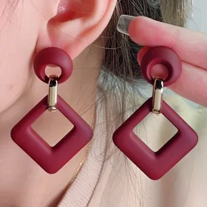 Pendientes De Acrilico Rojo Vino Vintage Cuadrado Hueco Para Mujer Joyas Muy Elegantes