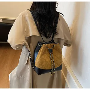 Zaino da donna elegante in pelle scamosciata trapuntata borsa a secchiello viaggio casual