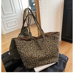 Leopard Print Canvas Tote Bag Casual Large Capacity Shoulder Bag Women Autumn Fashion New