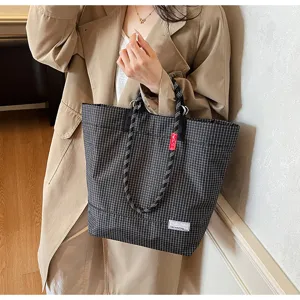 Plaid Tote Bag Autumn Winter Large Capacity Shoulder Bag Casual Handbag for Daily Commute