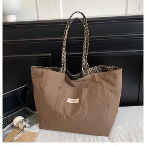 Women leopard print canvas tote bag casual large capacity shoulder bag autumn new style