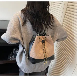 Zaino secchiello alla moda da donna elegante spalla casual borsa lavoro viaggio nero cachi