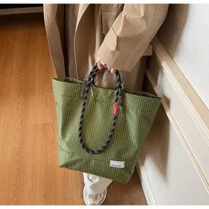 Green Plaid Tote Bag Casual Large Capacity Shoulder Bag Trendy Fall Winter Handbag for Women