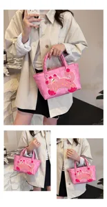 Rosa gewebte Handtasche für Damen süßer Katzen Flicken handgemachte Korbtasche Sommer Strand Stil