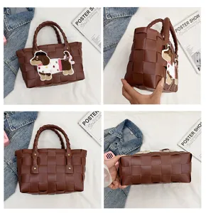 Handgefertigte gewebte Damentasche, süße Welpen bestickte Handtasche, stylische Sommertasche.