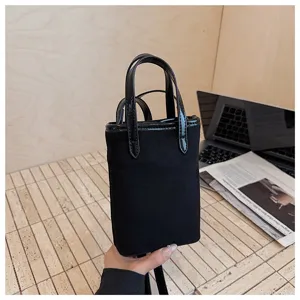 Borsa porta cellulare mini in pelle scamosciata nera donna tracolla moda borsa a secchiello