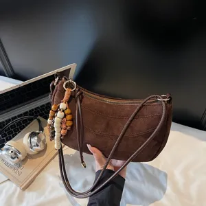 Damen Vintage Einfarbig PU Leder Unterarm Tasche Mode Lässig Vielseitig Hobo Umhängetasche Pendler Halbmond Tasche