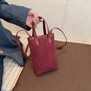 Borsa telefono mini camoscio bordeaux donna tracolla moda piccola borsa elegante quotidiana.