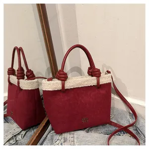 Herbst Winter Wildleder Handtasche Damen stylische Eimer Tasche Umhängetasche Detail