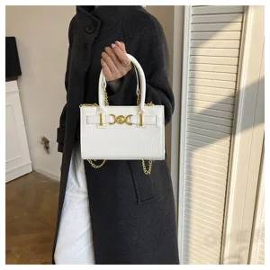 Witte krokodillenpatroon handtas, stijlvolle en luxe schouder- en crossbodytas.