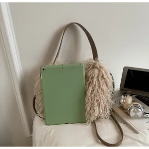 Chic fluffy plush shoulder bag for women, stylish winter underarm crossbody handbag.