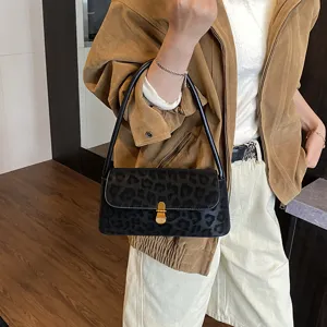 Damen Retro Leopard Print Umhängetasche stilvolle matte Leder Handtasche Achseltasche
