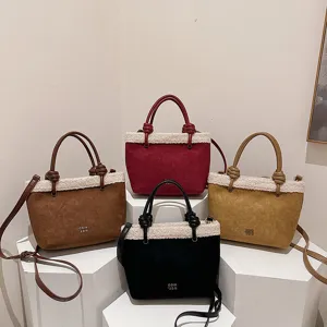 Herbst Winter Wildleder Eimer Tasche mit Plüsch Rand Handtasche Umhängetasche