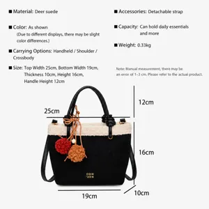 Damen Winter Wildleder Eimer Tasche Freizeit Handtasche mit Plüsch und Schultergurt