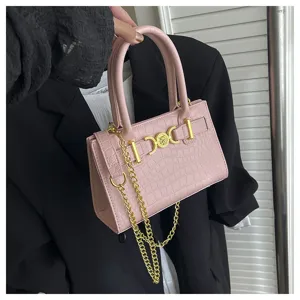 Chique roze krokodillentextuur handtas met goudketting stijlvolle schoudertas tote