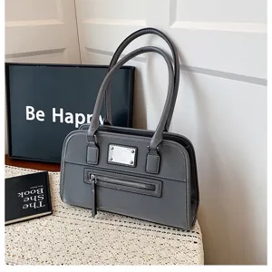Elegante retro graue Damenschultertasche, große Kapazität, stilvolle Handtasche für Alltag.
