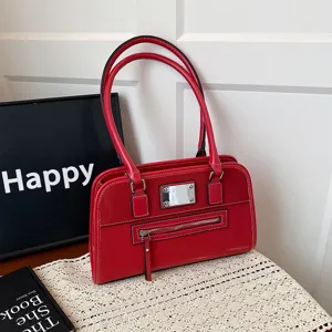 Rote Retro Umhaengetasche fuer Damen, grosse Kapazitaet modische Shopper Tasche mit Doppelhenkel.