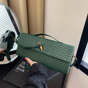 Grüne gewebte Leder Umhängetasche Baguette Handtasche elegante Freizeit Tasche neu