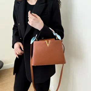 Women Fashion PU Leather Tote Bag Large Capacity Casual Shoulder Crossbody Bag Elegant Metal Lock Satchel Handbag