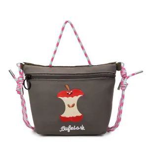 Japanese style cute nylon crossbody shoulder bag with cartoon apple embroidery casual purse