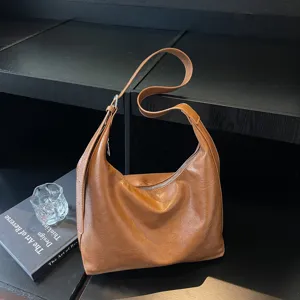 Damen Mode PU Leder Tragetasche Große Kapazität Hobo Schultertasche Casual Pendeln Umhängetasche Einfarbig Nähte Handtasche