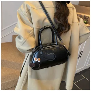 Niedliche Dackel Design PU Leder Umhängetasche Lässig Süße Bowling Handtasche Damen Herbst Winter