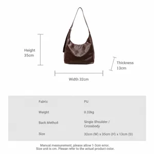 Schicke braune PU Leder Hobo Schultertasche lässige große Kapazität Crossover Tote Tasche.