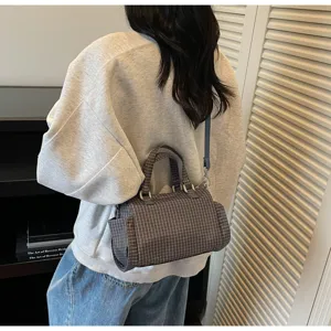 Stijlvolle ruitjes schoudertas voor dames, retro casual handtas met handig handvat.