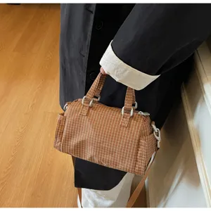 Casual bruine ruitjes schoudertas, stijlvolle retro handtas voor dagelijks gebruik.