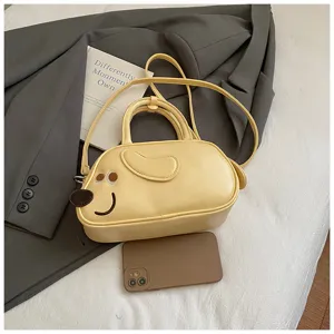 Süße Dachshund Form Umhängetasche, stilvolle gelbe PU Leder Bowling Handtasche für den Alltag.